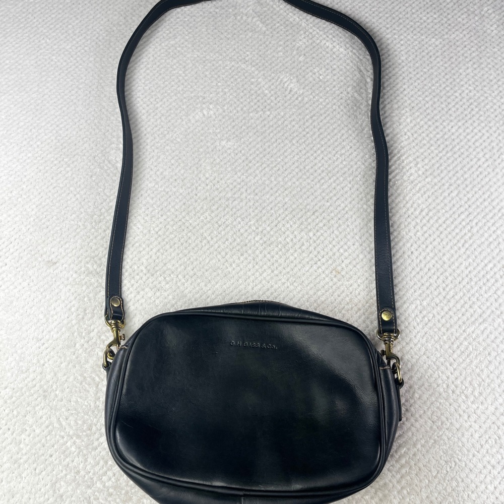 GH Bass & Co Black Genuine Leather Crossbody Bag Brass Hardware